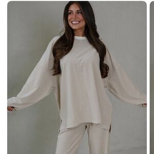 Striped Beige Loungewear Set- oversized